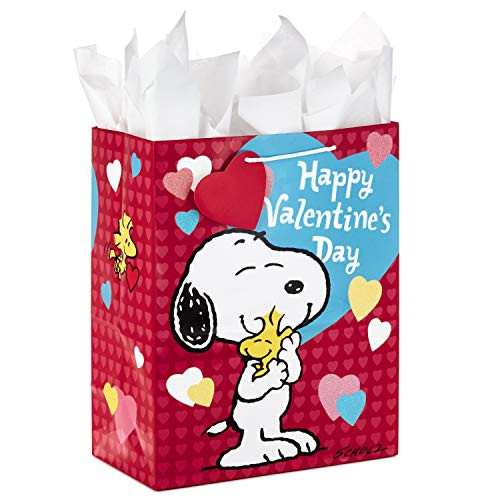 Hallmark Large Peanuts Valentines Day Gift Bag with Tissue Paper (Snoopy)