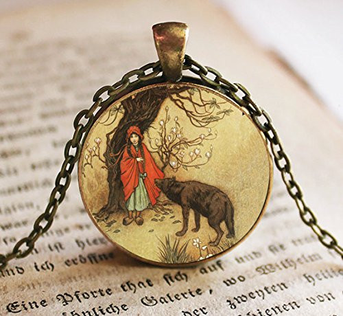 Jewelry tycoon®Little Red Riding Hood with Wolf Image Pendant, Little Red Riding Hood, Necklace, Fairy Tales, Once Upon a Time Jewelry tycoon®Little Red Riding Hood with Wolf Image Pendant, Little Red Riding Hood, Necklace, Fairy Tales, Once Upon a Time