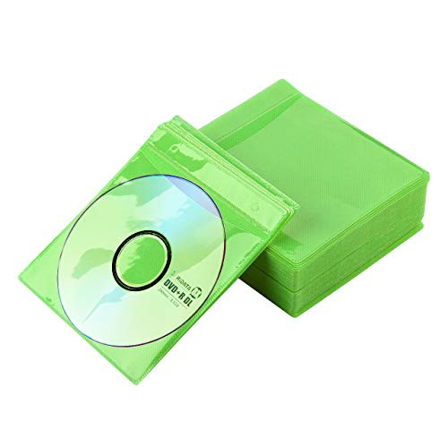 Sleeves for CD/DVD/Blu-ray, Double-Sided Refill Plastic Sleeve for CD and DVD Storage Binders, 100 Pack (Green)