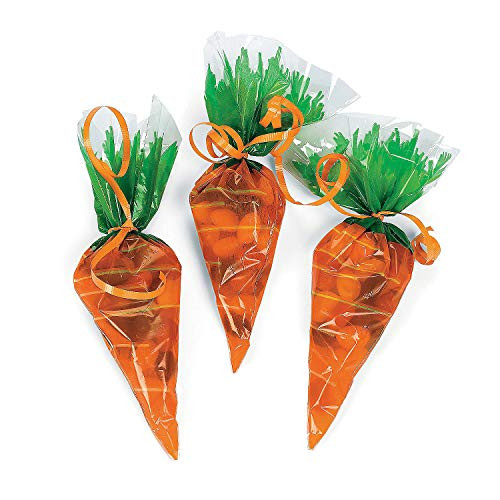 Fun Express - Cellophane Carrot Shaped Bags (12pc) for Easter - Party Supplies - Bags - Cellophane Bags - Easter - 12 Pieces