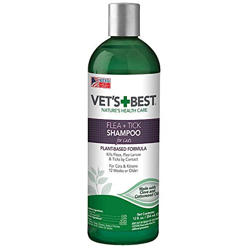 Vet's Best Flea  and  Tick Shampoo for Cats - Premium Shampoo  and  Cat Flea Treatment - 12 oz
