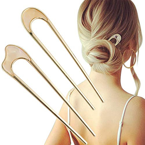 U-Shaped Hair Pins Metal Vintage Hair Sticks French Hair Pin Hairstyle Chignon for Women Girls,3 Styles 2PCS
