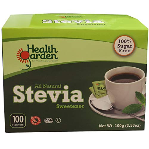 Health Garden Stevia Sweetener Packets - All Natural - Kosher - Gluten and Sugar Free - Keto Friendly (100 Packets)