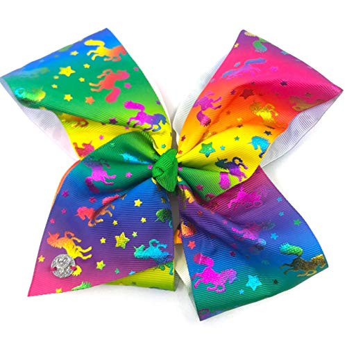 JoJo Siwa Large Cheer Hair Bow for Girls - Rainbow with Metallic Rainbow Unicorns