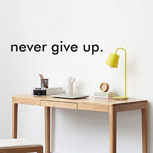 Never Give Up, Inspirational Decal, Classroom Office Quotes, Over the Door Vinyl, Wall Decal, Sticker Art, Motivational Wall Decals, Black Vinyl - 20x3.5 inch