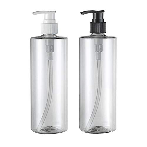 2PCS 500ml/16.9oz Empty Plastic Pump Bottles Jars Vials Sample Packing Dispenser Storage Container with Press Head for Makeup Cream Lotion Liquid (Transparent)
