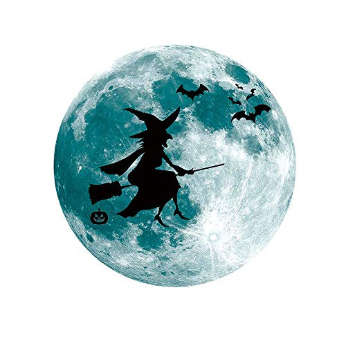 KHFU Halloween Glow Wall Glass Stickers- Glowing in The Dark Witch and Bat Halloween Wall Decoration, Removable Luminous Wall Stickers for Home Door Window Bedroom Bathroom Halloween Decals