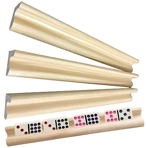 Domino Trays, 4 Pack Wood Domino Racks Holders for Domino Tiles Game Rack for Mexican Train Games Mahjong Chicken Foot