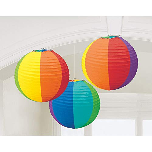 amscan Radiant Rainbow Round Paper Lanterns, 9 1/2", Multicolor