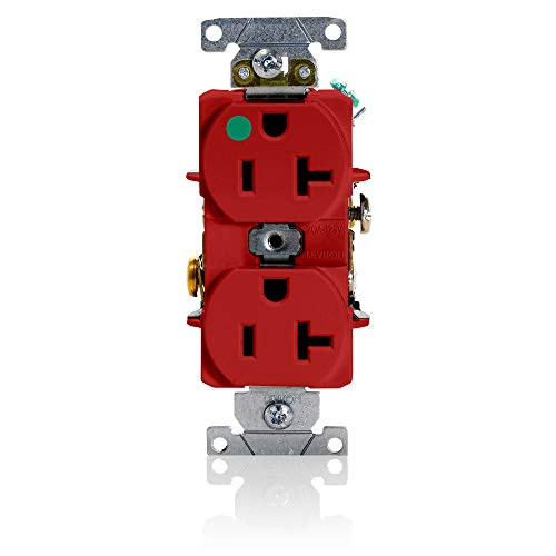 Leviton 8300-HR 20-Amp, 125-Volt, Heavy Duty Hospital Grade, Duplex Receptacle, Straight Blade, Self Grounding, Red