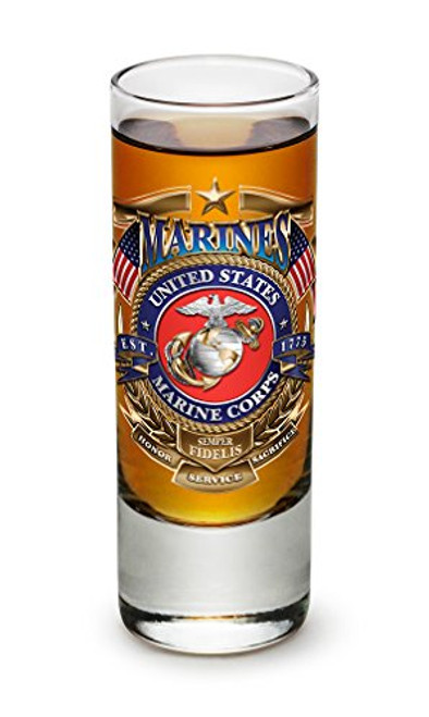 Shot Glasses  US Marine Corps Gifts for Men or Women  USMC Badge of Honor Shot Glass  USMC Glass Shot Glass with Logo (2 Oz)