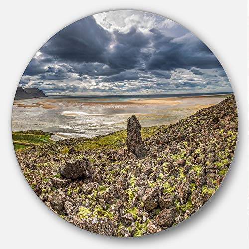 Designart Rocky Coastline Iceland Panorama Landscape Circle Wall Art - Disc of 11, 11X11-Disc of 11 inch