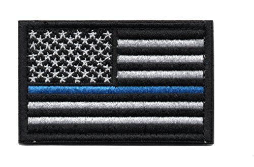 Thin Blue Line Tactical American Flag Patch Military Uniform Emblem with Hook and Loop (Black & White)