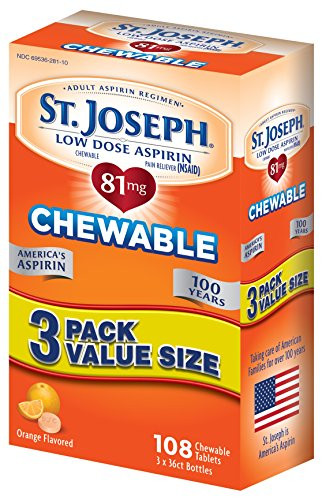 St. Joseph Aspirin Pain Reliever, Chewable Orange Flavored, Low Dose, 108 Count