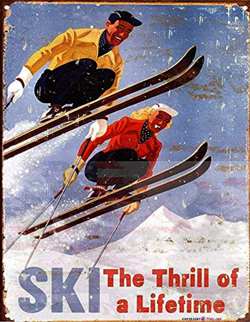 TSOSK Retro Metal Sign/Ski Thrill of a Lifetime Skiing Distressed Sign Retro Look Home Cave,Bar,Club,Kitchen Wall Art Decoration Tin Sign 12 X 8 inch