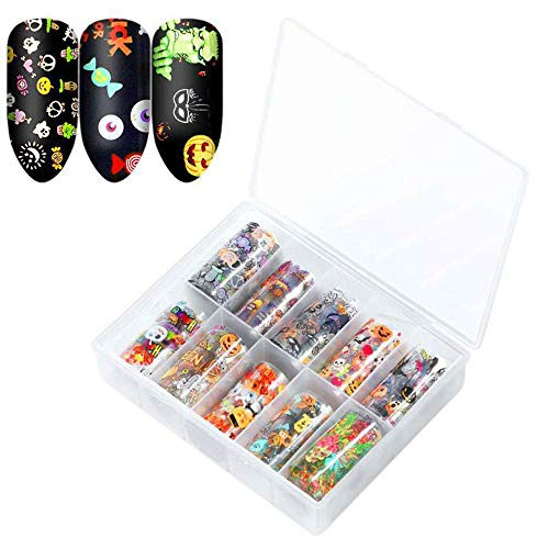 UJM 10 Sheets Nail Art Foil Transfer Stickers, Pumpkin Bat Spider Nail Foil Transfer Tips Nail Art DIY Decoration Halloween Festival Nail Foil Sticker UJM 10 Sheets Nail Art Foil Transfer Stickers, Pumpkin Bat Spider Nail Foil Transfer Tips Nail Art DIY Decoration Halloween Festival Nail Foil Sticker