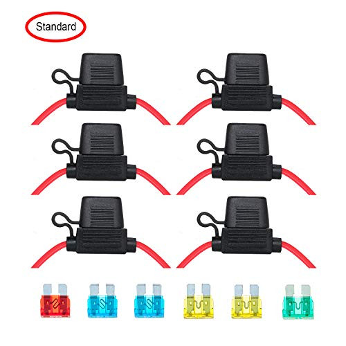 VANTRONIK IP65 Waterproof Inline Standard Car Blade Fuse Holder with 14 AWG Gauge Wire 30 cm for ATO/ATC Standard Size Auto Blade Fuse 6 Pack and 10A,15A,20A,30A Standard Fuse