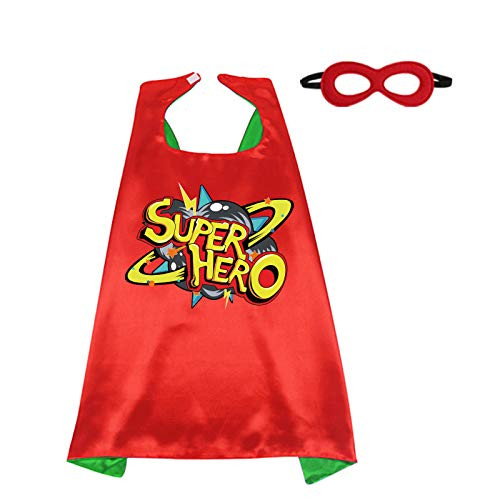 D.Q.Z Kids Superhero Cape and Mask for Girls Boys, Super Hero Dress Up Cape, Birthday Party Gifts for 3Plus Years Old Children (Red-Green)