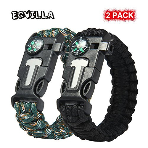 ECVILLA Paracord Bracelet Survival Bracelet with Compass, Fire Starter, Emergency Knife & Whistle (Blue+Black) ECVILLA Paracord Bracelet Survival Bracelet with Compass, Fire Starter, Emergency Knife & Whistle (Blue+Black)