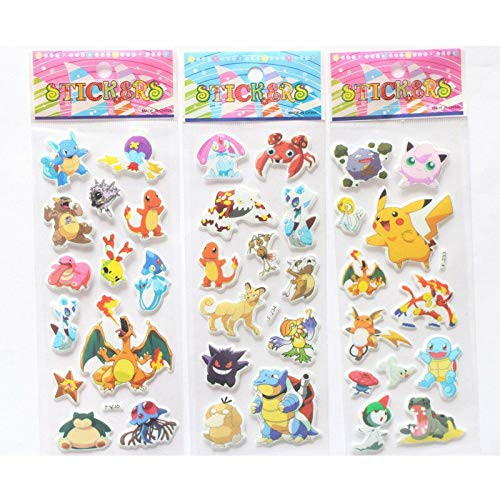 Barhunkft(TM) 3pcs DIY Pokemon Stickers Pikachu Pocket Monster Scrapbooking Sticker Sheet