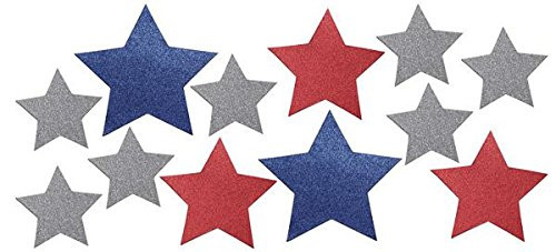 Creative Converting 12 Count Patriotic Stars Glitter Wall Cutouts, Mini