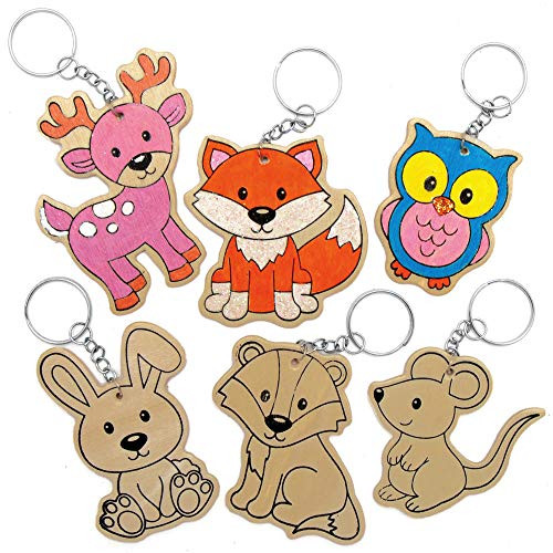 Baker Ross AX182 Woodland Animal Wooden Keyrings - Pack of 10, Color in Woodcraft Kits for Kids Arts and Crafting Activities Baker Ross AX182 Woodland Animal Wooden Keyrings - Pack of 10, Color in Woodcraft Kits for Kids Arts and Crafting Activities
