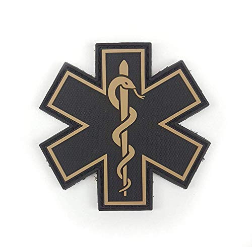 PVC Morale Patch - EMS - Medical Responder 3" Star of Life - Black  and  Tan - Single Snake