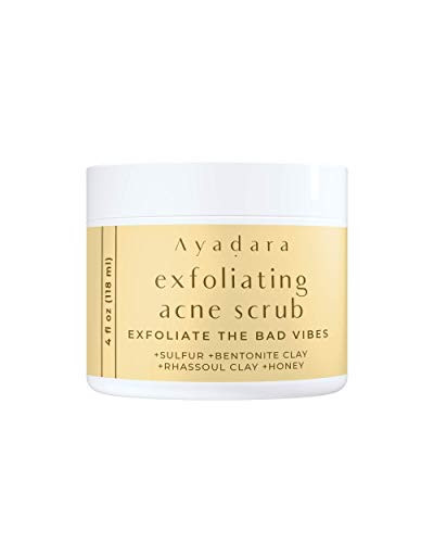 Ayadara Exfoliate the Bad Vibes Exfoliating Acne Scrub, Sulfur Acne Treatment, Cleanser, Acne Face Mask Scrub, Spot Treatment, for Men, Women, Teens, and Adults, for Acne-Prone and Oily Skin (4 oz)