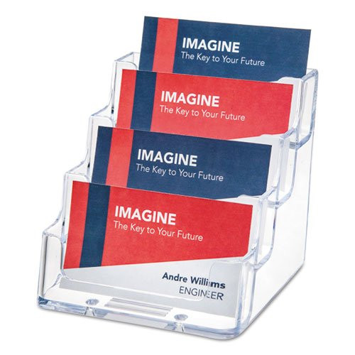 Four-Pocket Countertop Business Card Holder, Holds 2 x 3 1/2 Cards, Clear