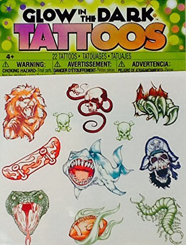 Temporary Tattoos ~ Glow in the Dark 1 ~ Savvi ~ 20 Count ~ Snake Skull Pirate Sport