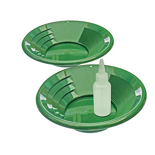 Sluice Fox Lot of 2-8" Green Gold Pans w/Bottle Snuffer-Panning Kit-Prospecting-Mining