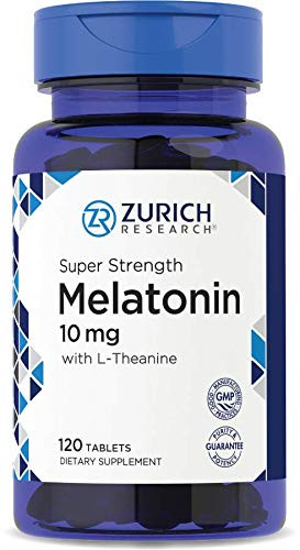 Super Strength Melatonin 10mg - 120 Tablets - with L-Theanine - by Zurich Research