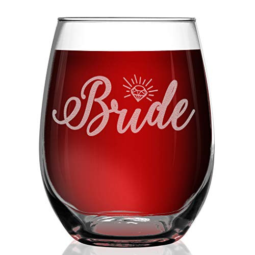 Shop4Ever Bride Diamond Engraved Stemless Wine Glass Finally Engaged Engagement Gift
