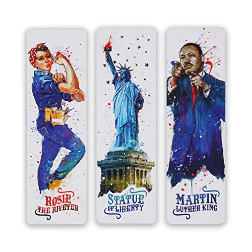 Cultural Icon Bookmarks: Legends Through History Series, 3-Pack. Rosie The Riveter, Statue of Liberty, Martin Luther King.