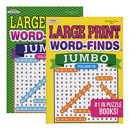 Kappa Jumbo Large Print Word Finds Puzzle Book 2 Titles, Word Search Find Words Books for Adults Teens, Training Learning with Game, 2-Pack