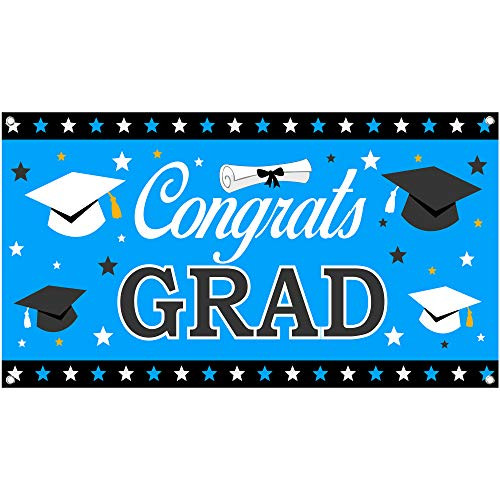 XtraLarge Congrats Grad Banner 2021 - 71x40 Inch, Blue - Graduation Banner for Graduation Party Supplies 2021 - Graduation Decorations 2021 Blue - Congrats Grad Sign for 2021 Graduation Decorations