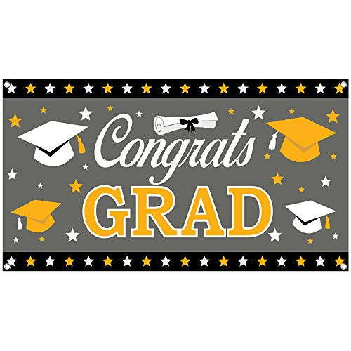 XtraLarge Congrats Grad Banner 2021 - 71x40 Inch, Black - Graduation Banner for Graduation Party Supplies 2021 - Graduation Decorations 2021 Banner - Congrats Grad Sign for 2021 Graduation Decorations