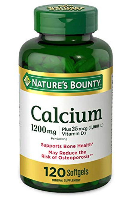 Calcium Carbonate  and  Vitamin D by Nature's Bounty, Supports Immune Health  and  Bone Health, 1200mg Calcium  and  1000IU Vitamin D3, 120 Softgels
