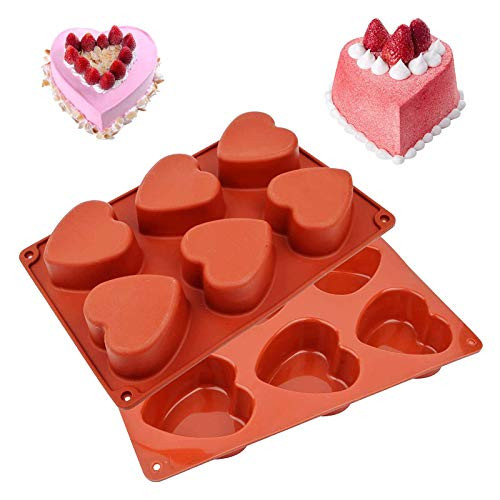 6 Holes Heart Shaped Cake Pans, 2 Pcs Heart Shaped Silicone Mold Heart Cake Pan, Silicon Heart Shaped Molds Chocolate Mold For Chocolate, Cake, Jelly, Pudding, Mousse Silicone Baking Molds