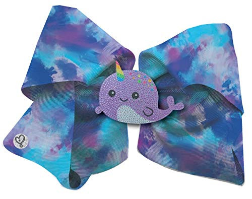 Jojo Siwa Signature Collection Cheer Bow for Girls, Large Hair Bow Narwhal Keeper, Blue Purple