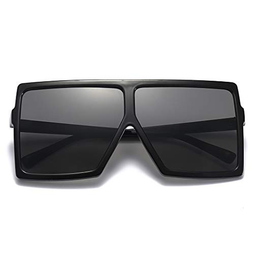 Armear Oversized Square Sunglasses Big Frame Flat Top Shield Black Frame Black Lens 68mm
