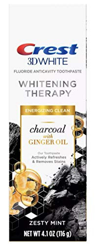 Crest Charcoal 3D White Toothpaste, Whitening Therapy, With Ginger Oil, Zesty Mint Flavor, 4.1 Oz, 6.148 Lb