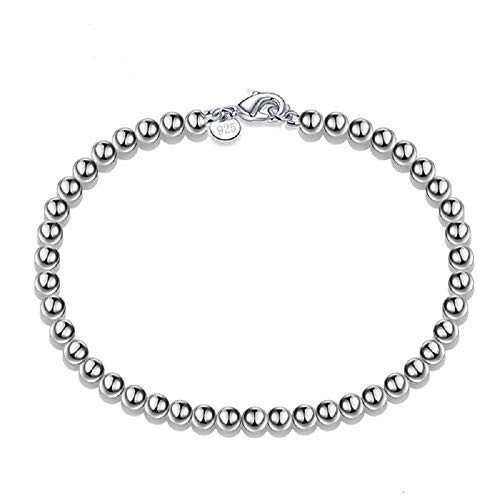 KUYIUIF 925 Sterling Silver 4mm Lucky Round Beads Bracelet Lobster Clasp Bracelets for Women KUYIUIF 925 Sterling Silver 4mm Lucky Round Beads Bracelet Lobster Clasp Bracelets for Women