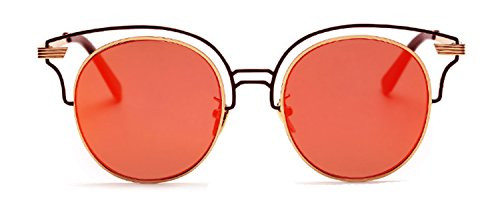 Retro Round Circle Colored Vintage Tint Sunglasses Metal Frame Spring hinge OWL (86042-c5-gold-red-pink-mirror, PC Lens)