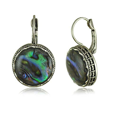 Natural Paua Abalone Shell Earrings Round Halo Leverback Drop Earrings for Women Natural Paua Abalone Shell Earrings Round Halo Leverback Drop Earrings for Women