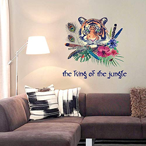 ROFARSO Lifelike Cool Tiger Tropical Rainforest Animal 3D Vinyl Wall Stickers Removable Wall Decals Art Decorations Decor for Bedroom Living Room Murals
