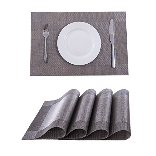 Placemats,Placemats for Dining Table,Heat-Resistant Placemats, Stain Resistant Washable PVC Table Mats,Kitchen Table mats (4, Silver) Placemats,Placemats for Dining Table,Heat-Resistant Placemats, Stain Resistant Washable PVC Table Mats,Kitchen Table mats (4, Silver)