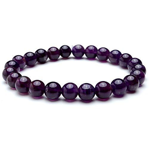 Top Plaza Natural Healing Crystal Stone Amethyst Bracelet Elastic Round Gemstone Bead Stretch Bracelets Chakra Reiki Balancing for Womens Mens