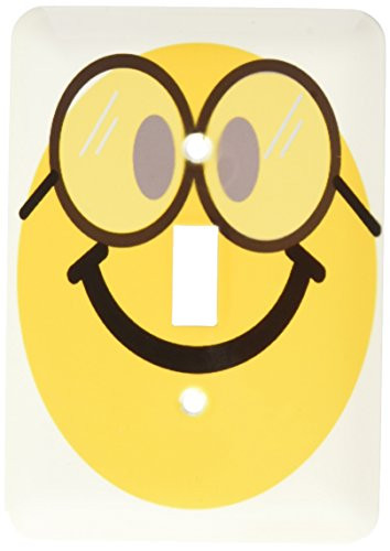 3dRose lsp_113100_1 Geeky Smiley Face Cute Geek Happy Nerd Yellow Smilie with Glasses Smiling Studious Cartoon Smile Single Toggle Switch
