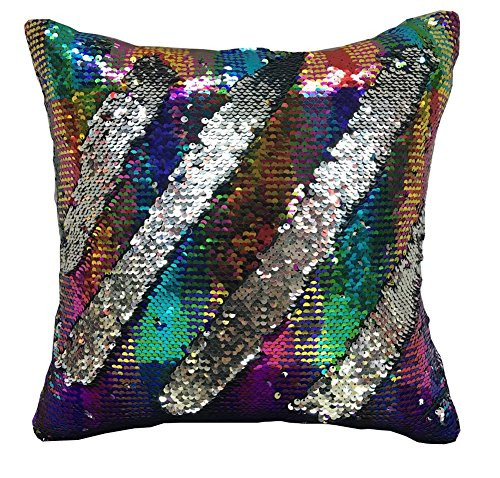 Magstonee 16"x16" Mermaid Pillow Case with magic mermaid sequin, Reversible Cushion Covers Sequins Dorm Room Decor for Sofa Comfy (Multi + Silver)